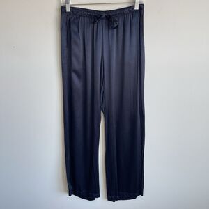 Lacausa Satin Drawstring Waist Wide Leg Pants Navy Blue Size Small Minimalist